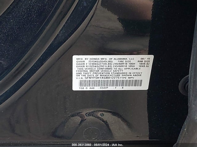 Honda PILOT LX 2016 5FNYF5H1XGB012275 Image 9