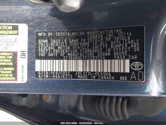 Toyota Corolla S Plus 2015 2T1BURHE7FC283254 Image 9