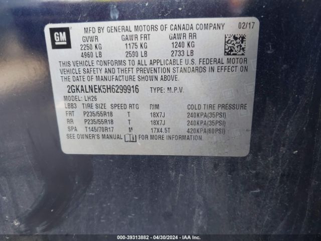 2GKALNEK5H6299916 GMC Terrain Sle-2