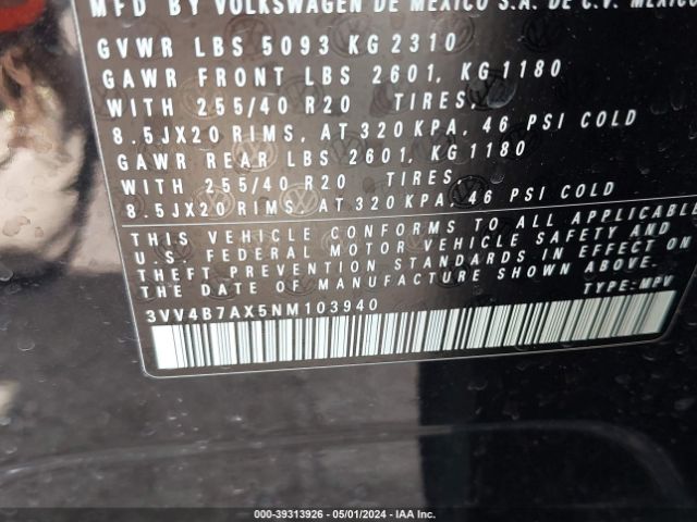 3VV4B7AX5NM103940 Volkswagen Tiguan 2.0t Sel R-line