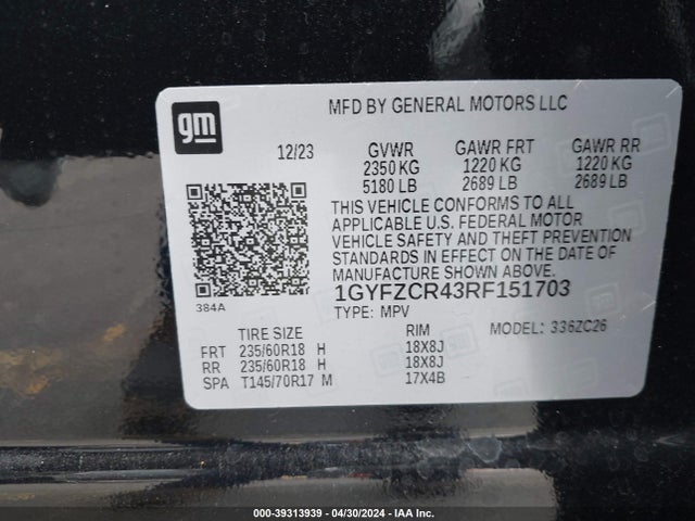 1GYFZCR43RF151703 Cadillac Xt4 Fwd Premium Luxury