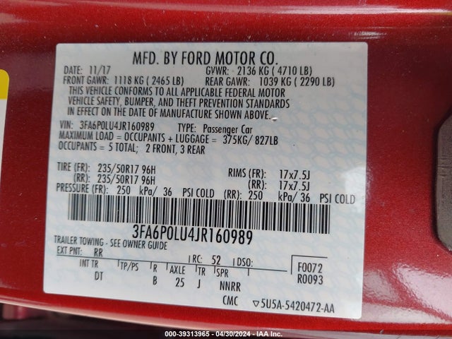 Ford Fusion Hybrid Se 2018 3FA6P0LU4JR160989 Image 9