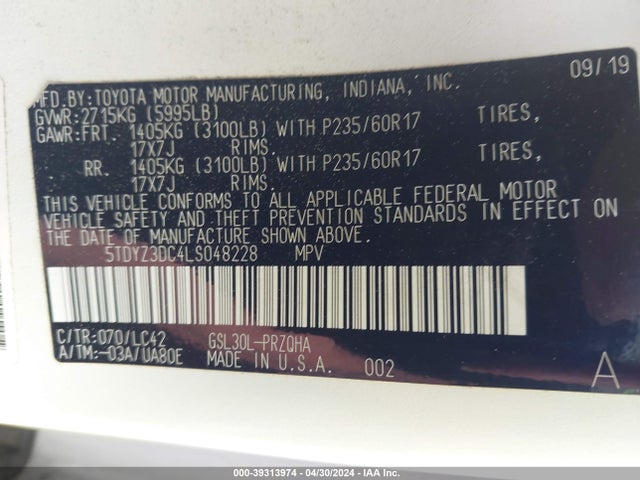 Toyota Sienna Xle Premium 2020 5TDYZ3DC4LS048228 Image 9