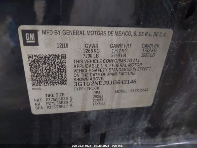 3GTU2NEJ9JG643146 GMC Sierra 1500 Slt