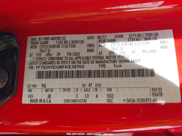 Ford F-150 Xlt 2015 1FTEW1EG8FKE35703 Image 9