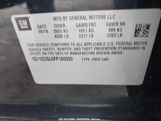 Chevrolet MALIBU 1LT 2015 1G11C5SL6FF180390 Image 9