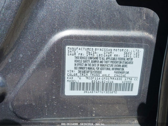 Nissan SENTRA S 2016 3N1AB7AP7GY305890 Image 9