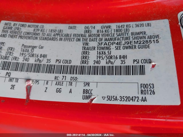 Ford FIESTA SE 2014 3FADP4EJ9EM228515 Image 9