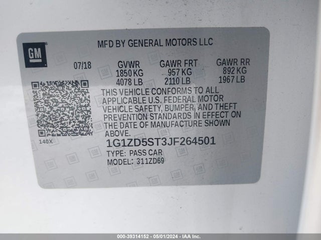 Chevrolet MALIBU LT 2018 1G1ZD5ST3JF264501 Image 9