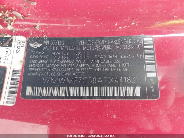 2010 MINI COOPER S WMWMF7C58ATX44183 Photo 8