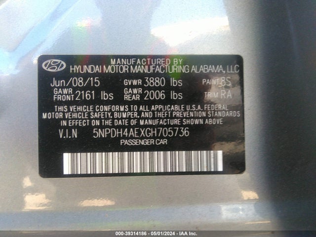 Hyundai ELANTRA SE 2016 5NPDH4AEXGH705736 Image 9