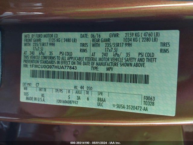 Ford ESCAPE SE 2017 1FMCU0G97HUA77843 Image 9
