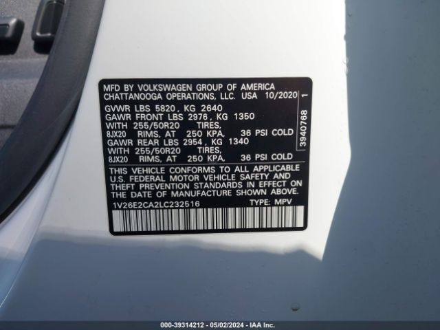 1V26E2CA2LC232516 Volkswagen Atlas Cross Sport 3.6l V6 Se W/technology/3.6l V6 Se W/technology R-line