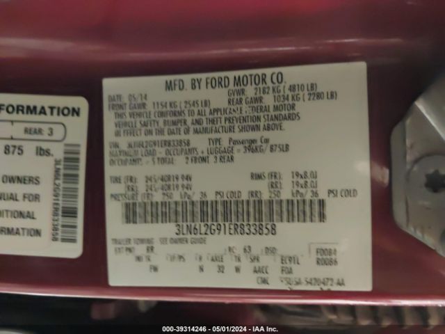 3LN6L2G91ER833858 Lincoln MKZ