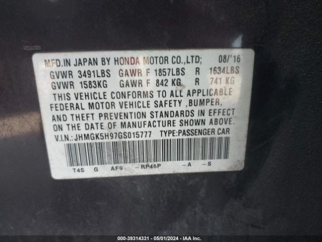 JHMGK5H97GS015777 Honda Fit Ex-l