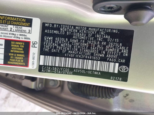 Toyota CAMRY LE 2015 4T4BF1FK2FR481653 Image 9
