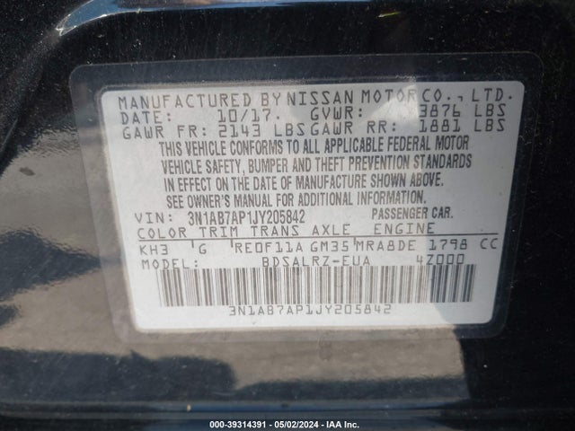 Nissan SENTRA SR 2018 3N1AB7AP1JY205842 Image 9