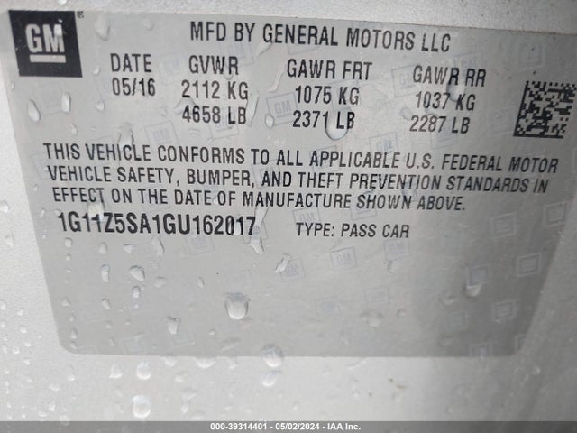 Chevrolet IMPALA LS 2016 1G11Z5SA1GU162017 Image 9