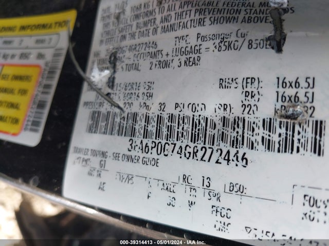 Ford FUSION S 2016 3FA6P0G74GR272446 Image 9