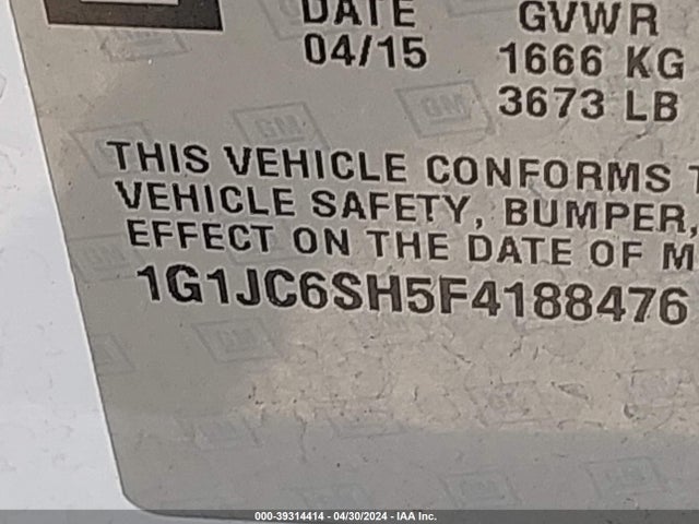 Chevrolet Sonic Lt Auto 2015 1G1JC6SH5F4188476 Image 9