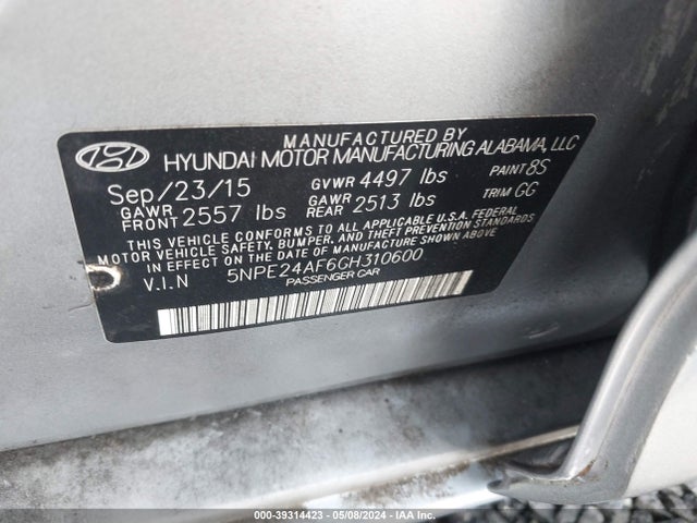 Hyundai SONATA SE 2016 5NPE24AF6GH310600 Image 9