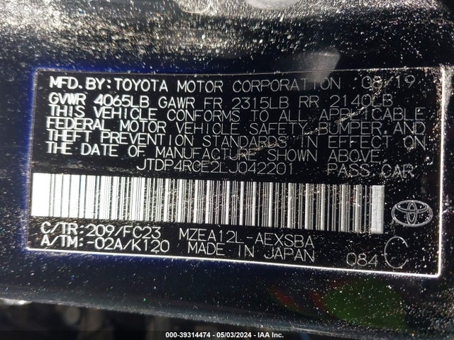 Toyota COROLLA SE 2020 JTDP4RCE2LJ042201 Image 9