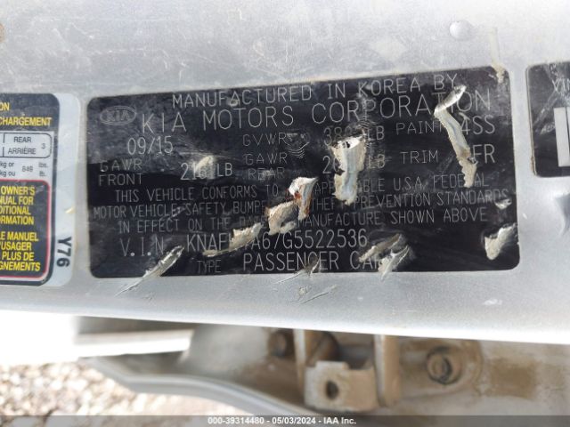 KNAFK4A67G5522536 KIA FORTE LX