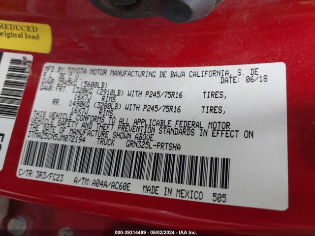 Toyota Tacoma Sr5 V6 2018 3TMAZ5CN5JM072194 Image 9