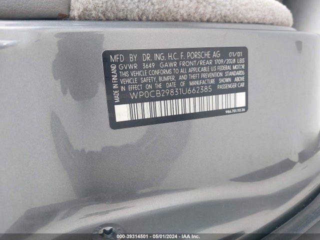 2001 PORSCHE BOXSTER WP0CB29831U662385 Photo 8