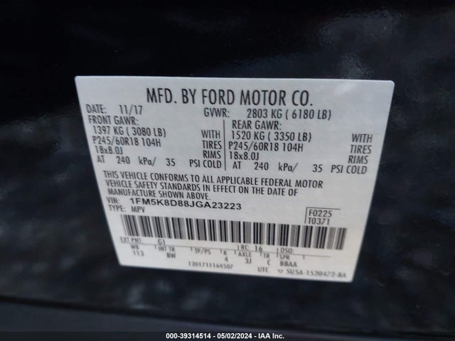 Ford EXPLORER XLT 2018 1FM5K8D88JGA23223 Image 9
