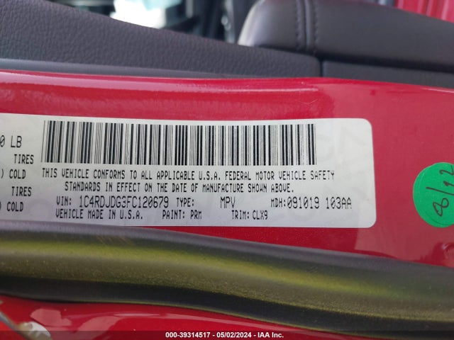 Dodge DURANGO LIMITED 2015 1C4RDJDG3FC120679 Image 9