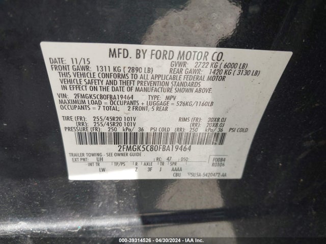 Ford FLEX SEL 2015 2FMGK5C80FBA19464 Image 9