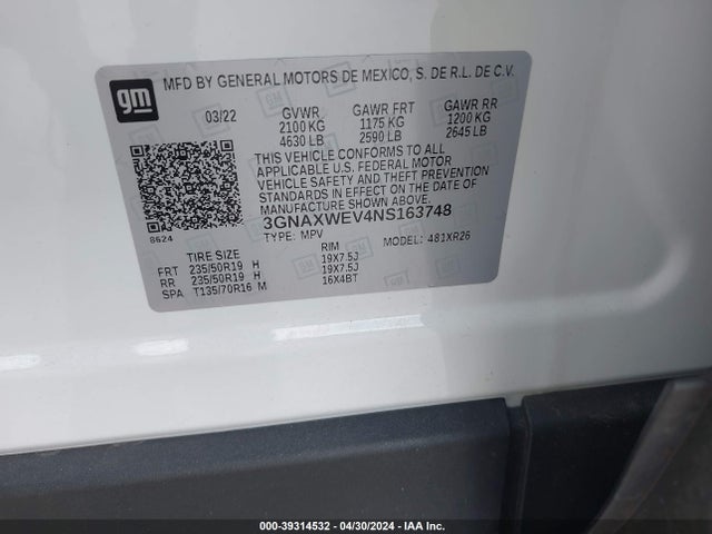 Chevrolet Equinox Awd Rs 2022 3GNAXWEV4NS163748 Image 9