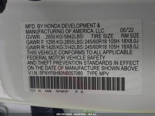 Honda Pilot Awd Trailsport 2022 5FNYF6H80NB057080 Image 9