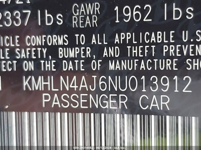 KMHLN4AJ6NU013912 Hyundai Elantra Hybrid Limited