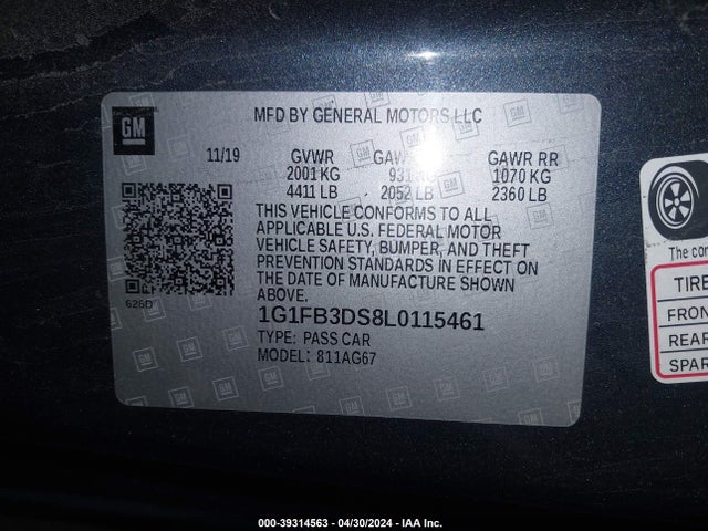 Chevrolet Camaro Rwd  1lt 2020 1G1FB3DS8L0115461 Image 9