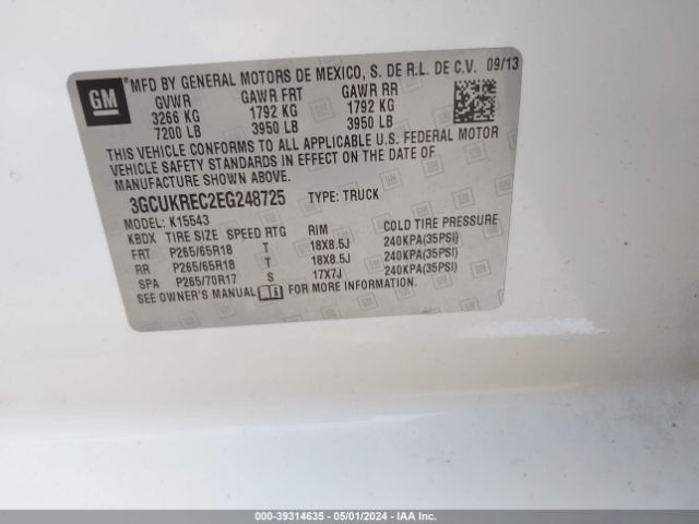 3GCUKREC2EG248725 Chevrolet Silverado 1500 2lt