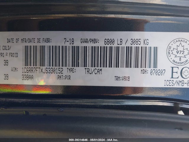 RAM 1500 St 2018 1C6RR7FTXJS330152 Image 9