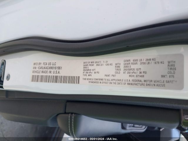 1C4RJKAGXM8161961 Jeep Grand Cherokee L Altitude 4x4