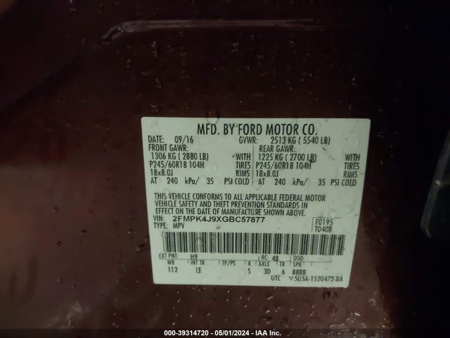 Ford EDGE SEL 2016 2FMPK4J9XGBC57877 Image 9