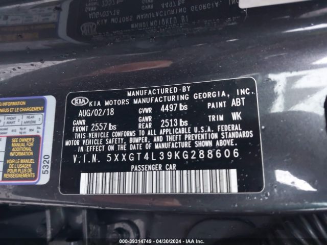 5XXGT4L39KG288606 KIA Optima S