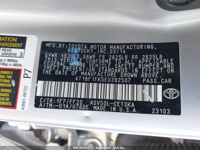 Toyota CAMRY SE 2014 4T1BF1FK5EU392507 Image 9