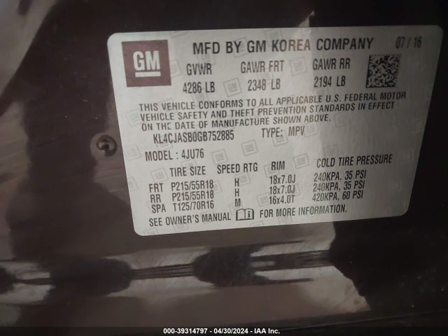 Buick Encore 2016 KL4CJASB0GB752885 Image 9