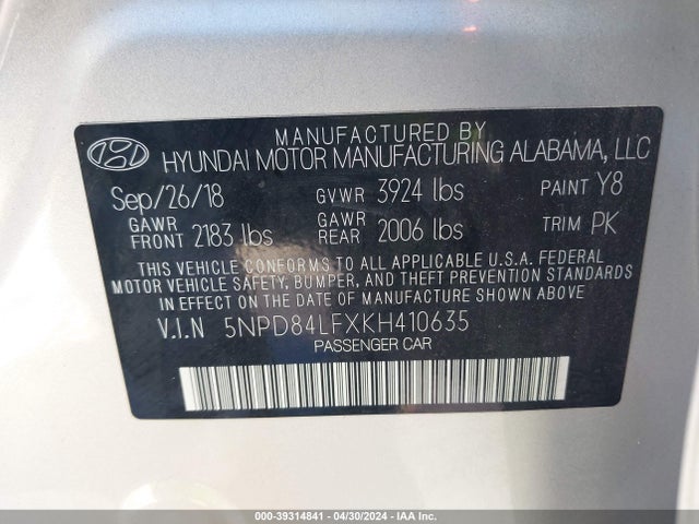 Hyundai ELANTRA SEL 2019 5NPD84LFXKH410635 Image 9