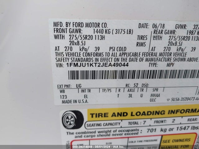 Ford Expedition Limited 2018 1FMJU1KT2JEA49044 Image 9