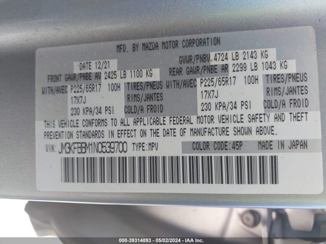 JM3KFBBM1N0539700 Mazda Cx-5 2.5 S Select
