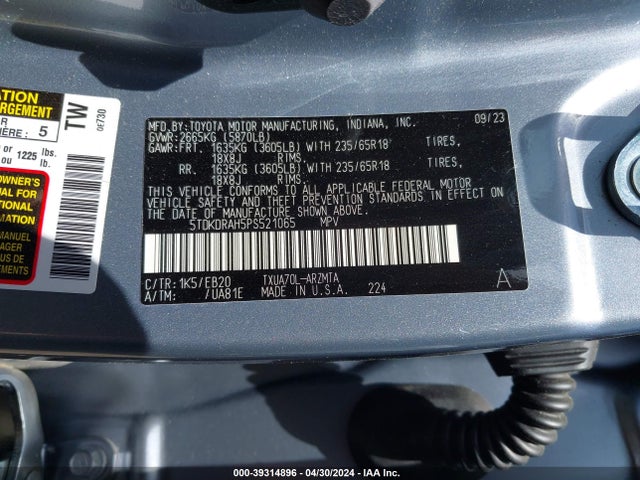 Toyota Highlander Xle 2023 5TDKDRAH5PS521065 Image 9