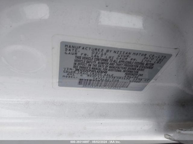 3N1CE2CP4FL423245 Nissan Versa Note Sv