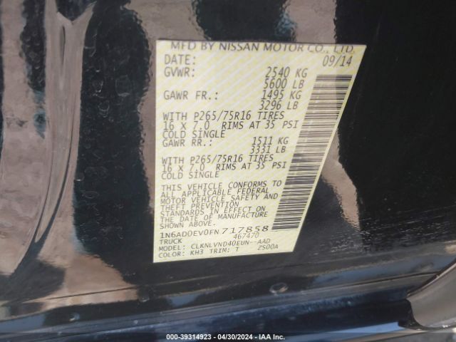 1N6AD0EV0FN717858 Nissan Frontier Pro-4x
