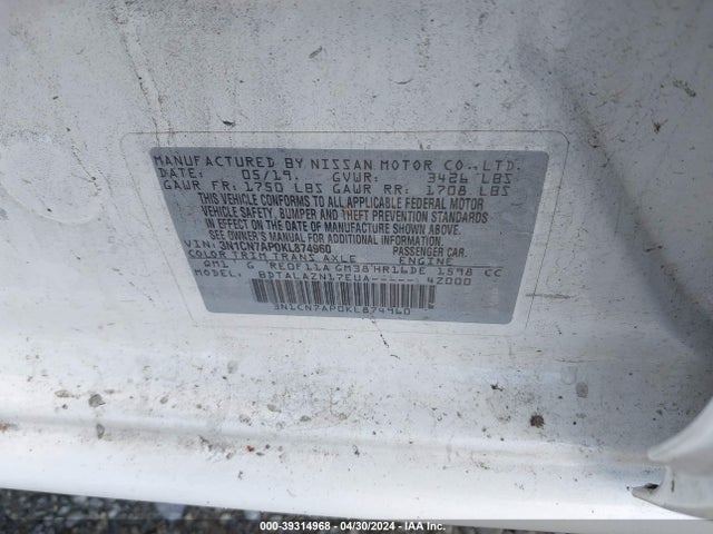 Nissan Versa 1.6 S+ 2019 3N1CN7AP0KL874960 Image 9